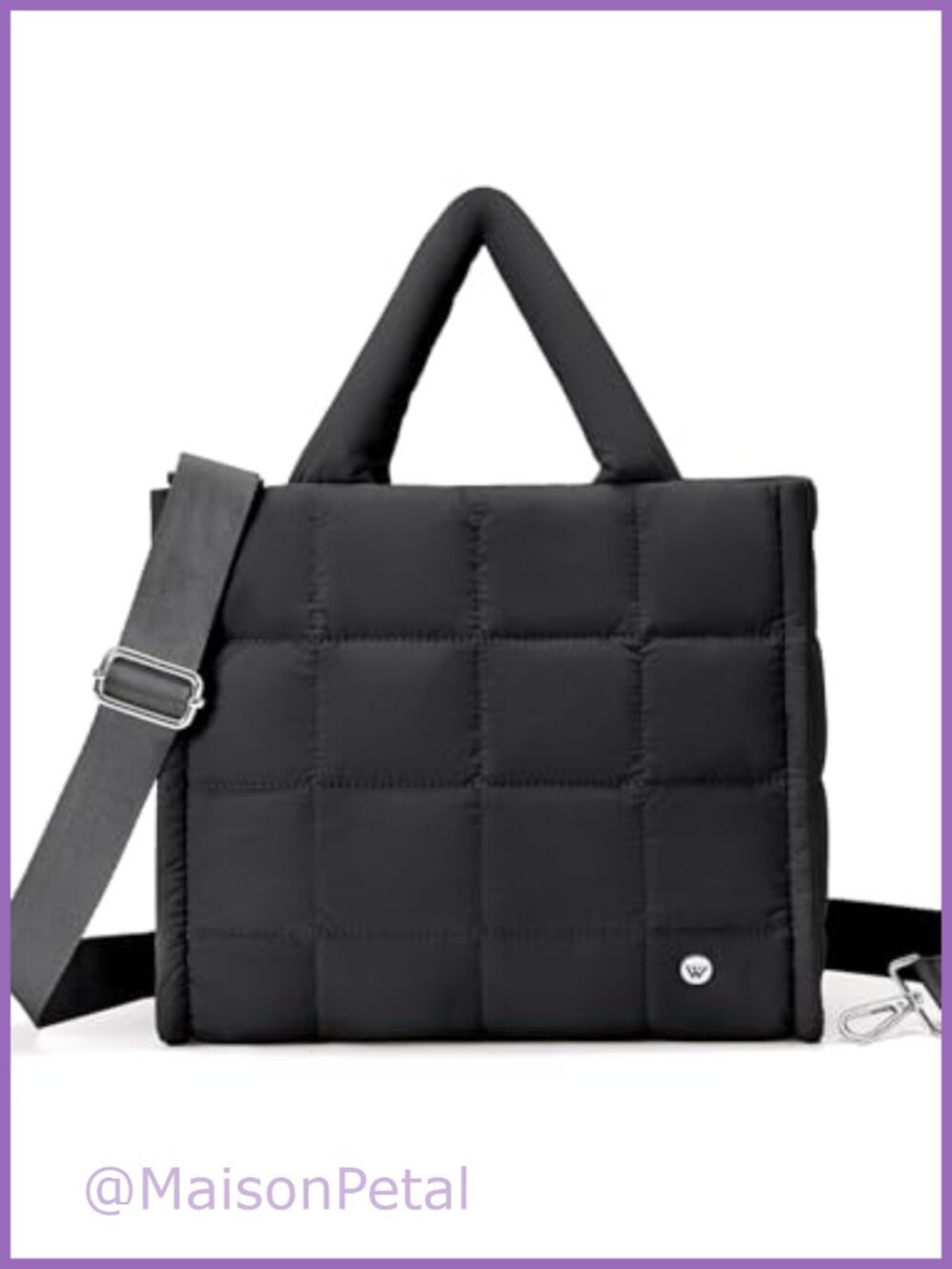 Quilted Puffer Tote Bag Nylon Crossbody Adjustable Strap Lightweight